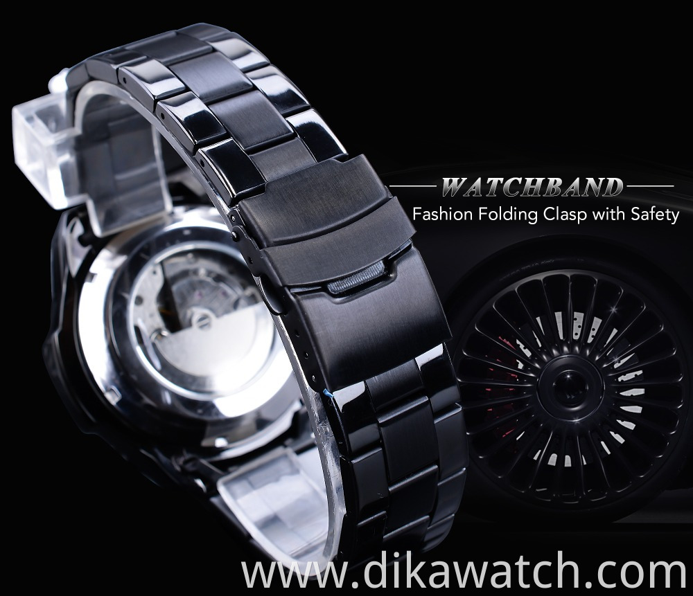 Top Brand Luxury Forsining Watch Three Dial Calendar Display Black Stainless Steel Men Automatic Wrist Watch Military Sport
